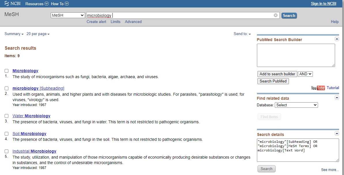 MeSH il thesaurus di PubMed