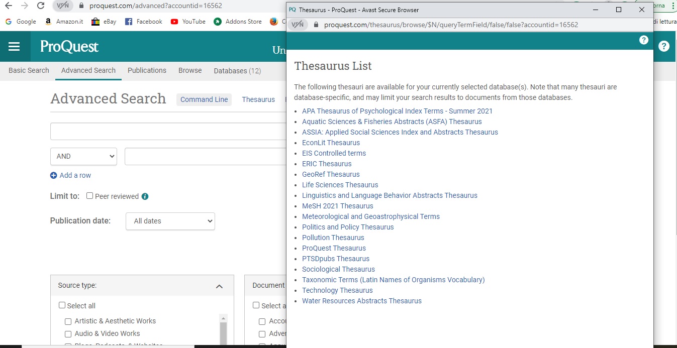 ProQuest scelta del thesaurus